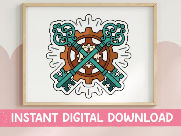 Crossed Keys Steampunk Gear Sticker Graphics