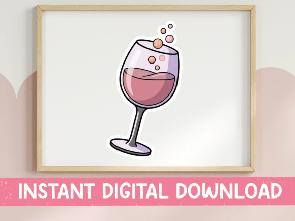 Cute Wine Glass Sticker Design Graphics