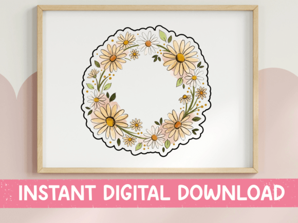 Daisy Floral Wreath Circle Sticker Graphics