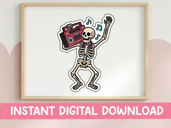 Dancing Skeleton Boombox Sticker Graphics