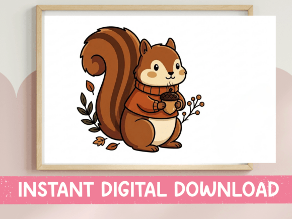 Fall Squirrel with Coffee SVG Graphics