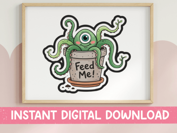 Feed Me Monster Plant Sticker Design: Graphics for T-Shirt Designs