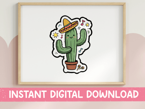 Fiesta Cactus with Sombrero Sticker: Graphics for T-Shirt Designs