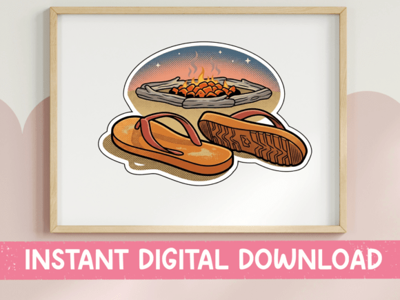 Flip Flops Beach Fire Pit Sticker: Graphics for T-Shirt Designs
