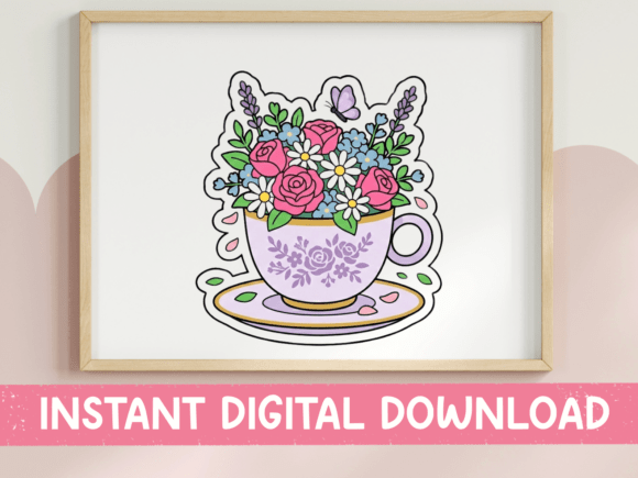 Floral Teacup Bouquet SVG: Graphics for T-Shirt Designs