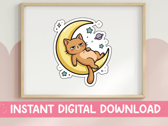 Grumpy Cat on Moon Sticker Graphics for T-Shirt Designs