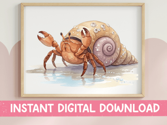 Hermit Crab Watercolor Beach Sticker: Graphics for T-Shirt Designs
