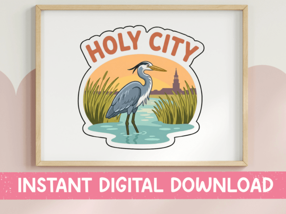 Holy City Great Blue Heron Sticker: Graphics & T-Shirt Designs