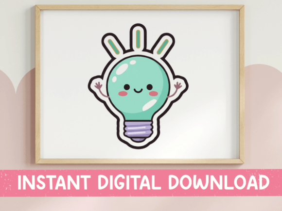 Kawaii Light Bulb Happy Idea Sticker: Graphics for T-Shirt Designs