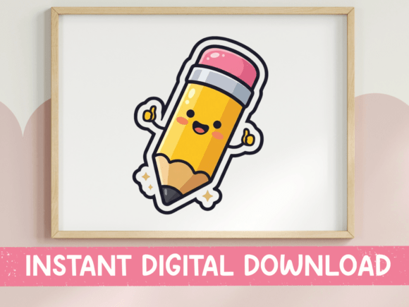 Kawaii Yellow Pencil Thumbs Up Sticker: Graphics for T-Shirt Designs