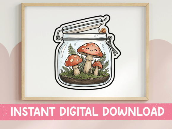 Mushroom Terrarium Jar Sticker Design Graphics