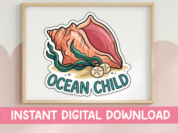 Ocean Child Conch Shell Sticker Design: Graphics for T-Shirt Designs
