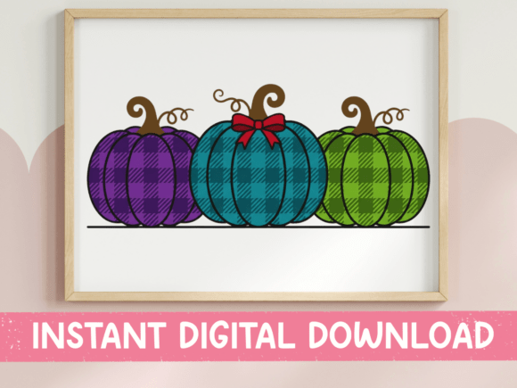 Plaid Pumpkin Trio Bright Fall SVG for T-Shirt Designs