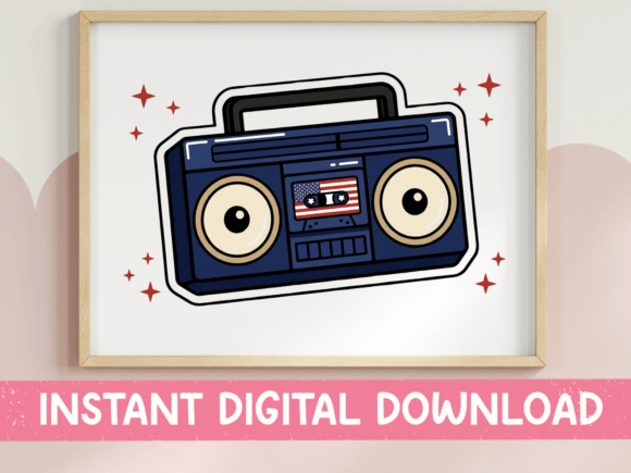 Retro Boombox American Flag Sticker Graphics