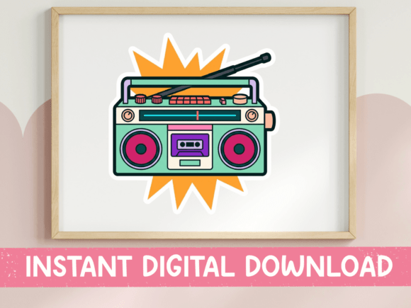 Retro Boombox Sticker Clipart Design
