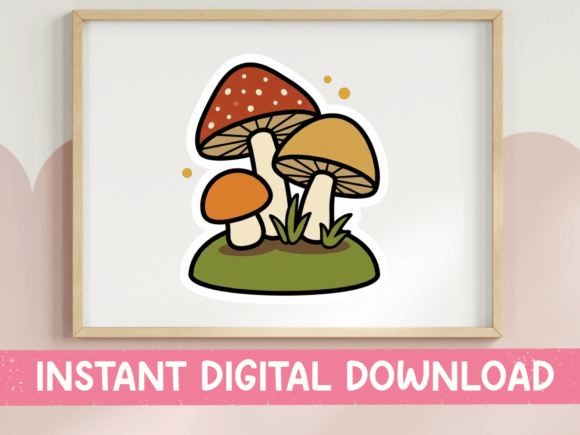 Retro Mushroom Trio Forest Sticker Graphics