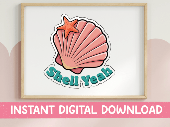 Shell Yeah Seashell Beach Sticker Design Graphics