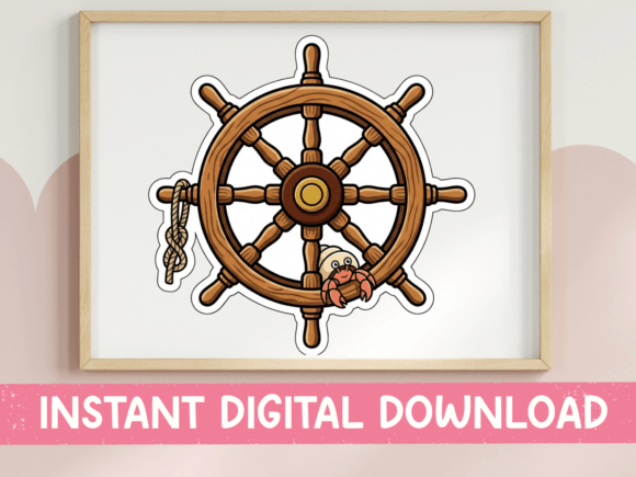 Ship Wheel Hermit Crab Sticker Graphics for T-Shirt Designs