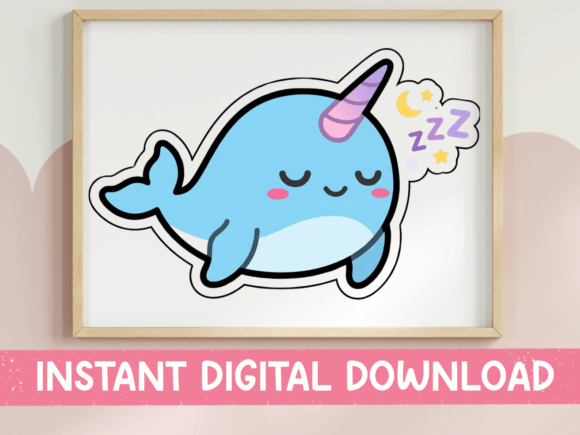 Sleeping Kawaii Narwhal Sticker: Graphics for T-Shirt Designs