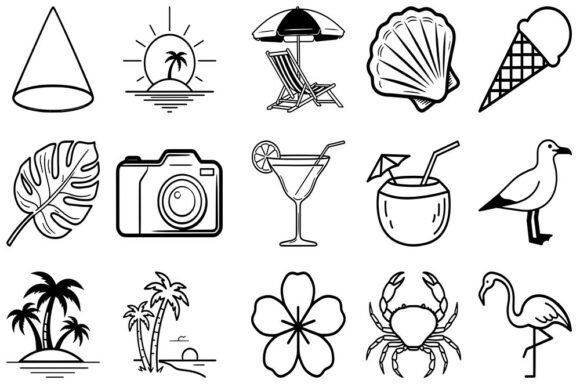 Summer Beach Vacation SVG Icons Set for Graphics and T-Shirt Designs