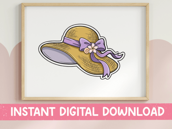 Sun Hat with Lavender Bow Sticker Graphics