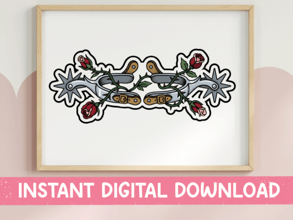 Western Cowboy Spurs Roses Sticker Graphics for T-Shirt Designs