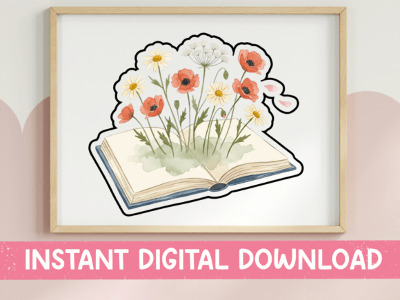 Wildflower Book Watercolor Sticker: Graphics for T-Shirt Designs